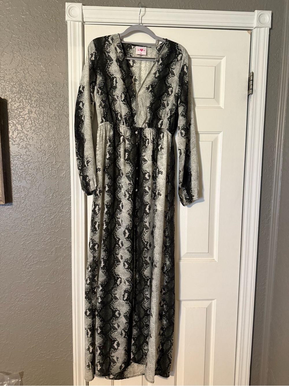 Buddy Love Black & White Snake Print Long Sleeve Maxi Dress